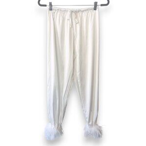 Vintage Satin Feather Ankle Drawstring Pants